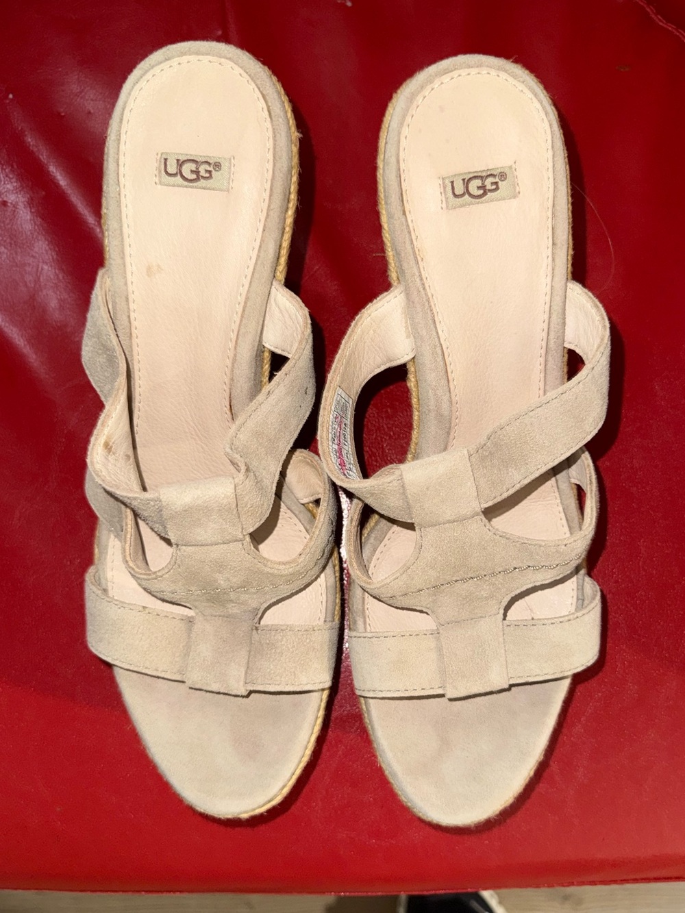 UGG Women's Beige Suede Slide Wedge Shoes